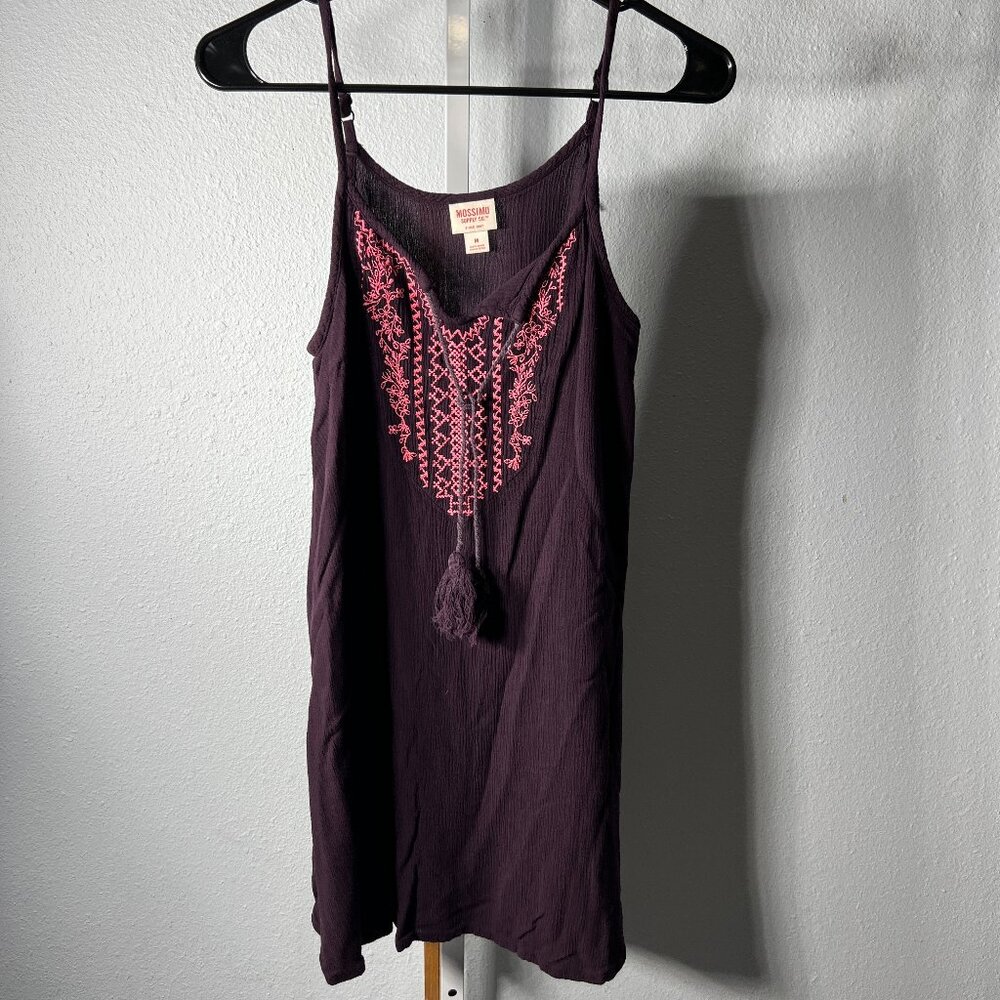 Mossimo Plum Strap Tank w Pink Embroidery and Puff Drawstring SZ Med